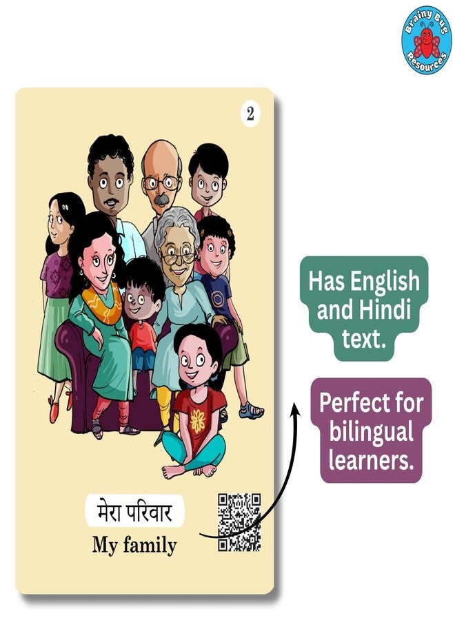 Brainy Bug Resources Hindi Flashcards with Online Audio | Bilingual Text and Audio | 70 Words and Phrases | Action Words, Animals, Family Members, Numbers, Colours | Special Needs Kids - Image 5
